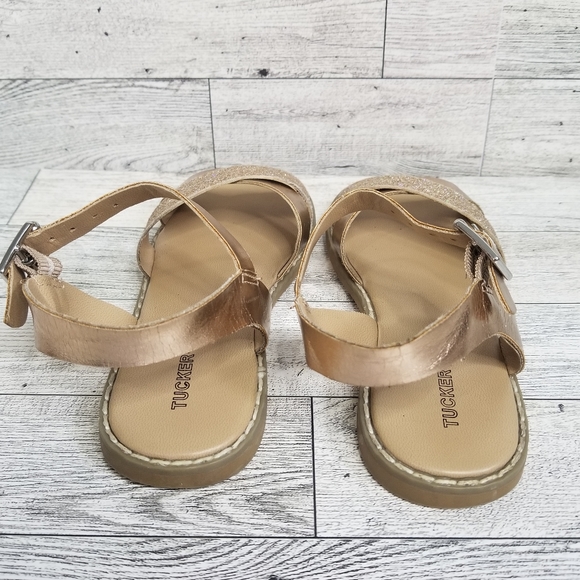 Tucker+Tate Arya Cross Strap Rose Gold 11M Glitter Faux Leather Open Toe… - Picture 6 of 8